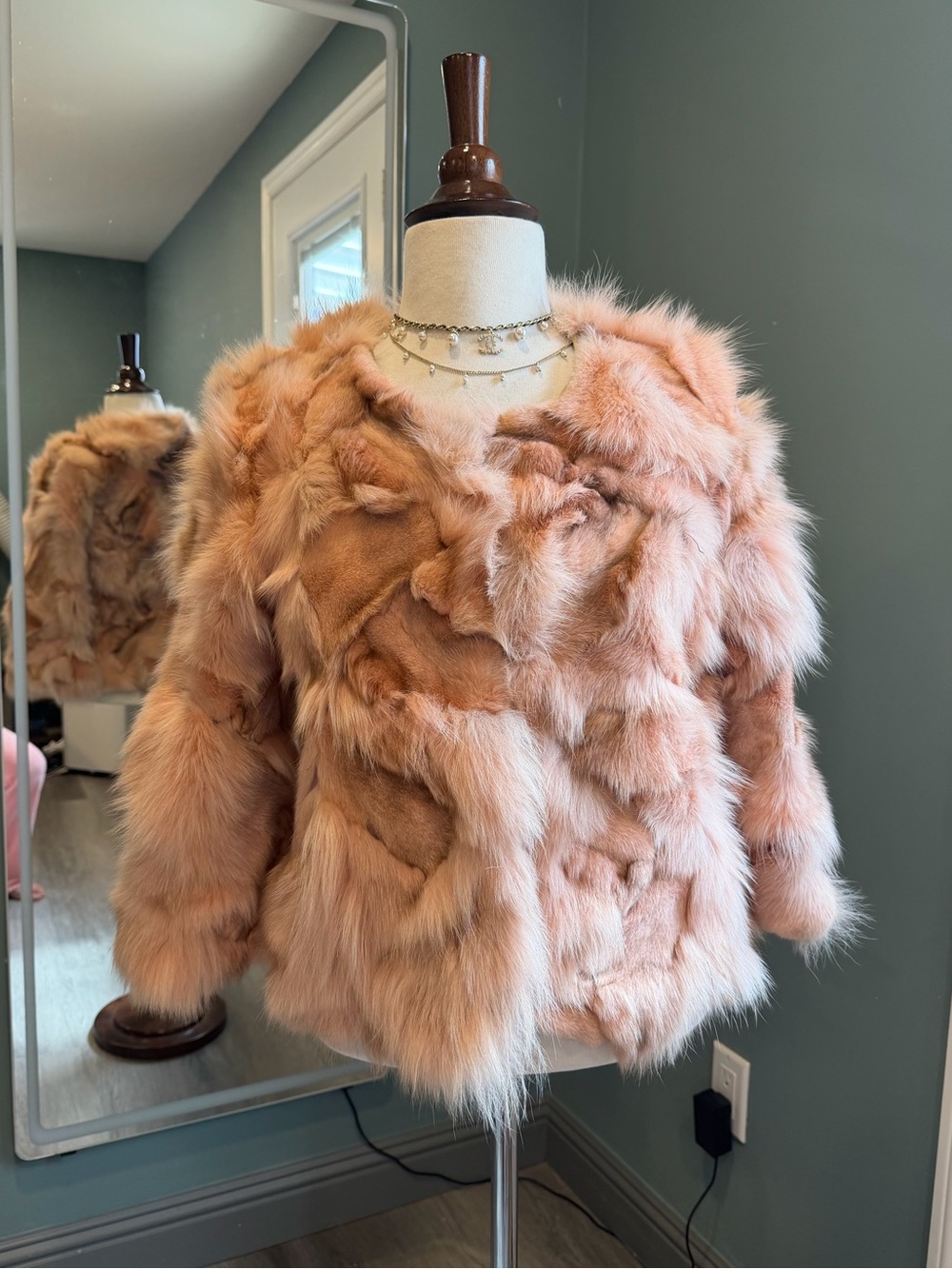 Vintage Pink Fox Fur Jacket Coquette Y2K Barbiecore Glam Coat S